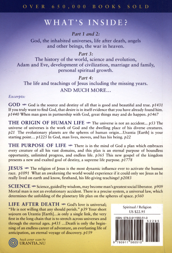 back cover of the current paperback edition of The Urantia Book